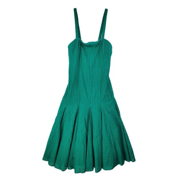 Anthropologie Maeve Lelia Eyelet Midi Dress Green Lined Sz 6 Small Sleeveless - Picture 2 of 12